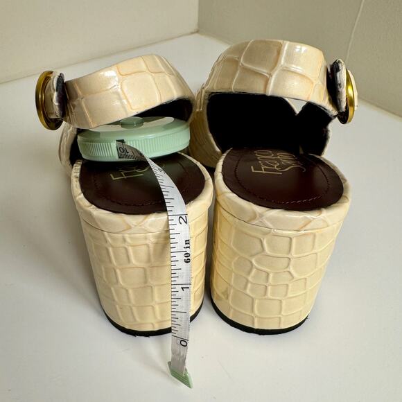 Franco Sarto Trista Cream Croc Embossed Block Heel Pumps Women’s 7 Slingback - Picture 9 of 10